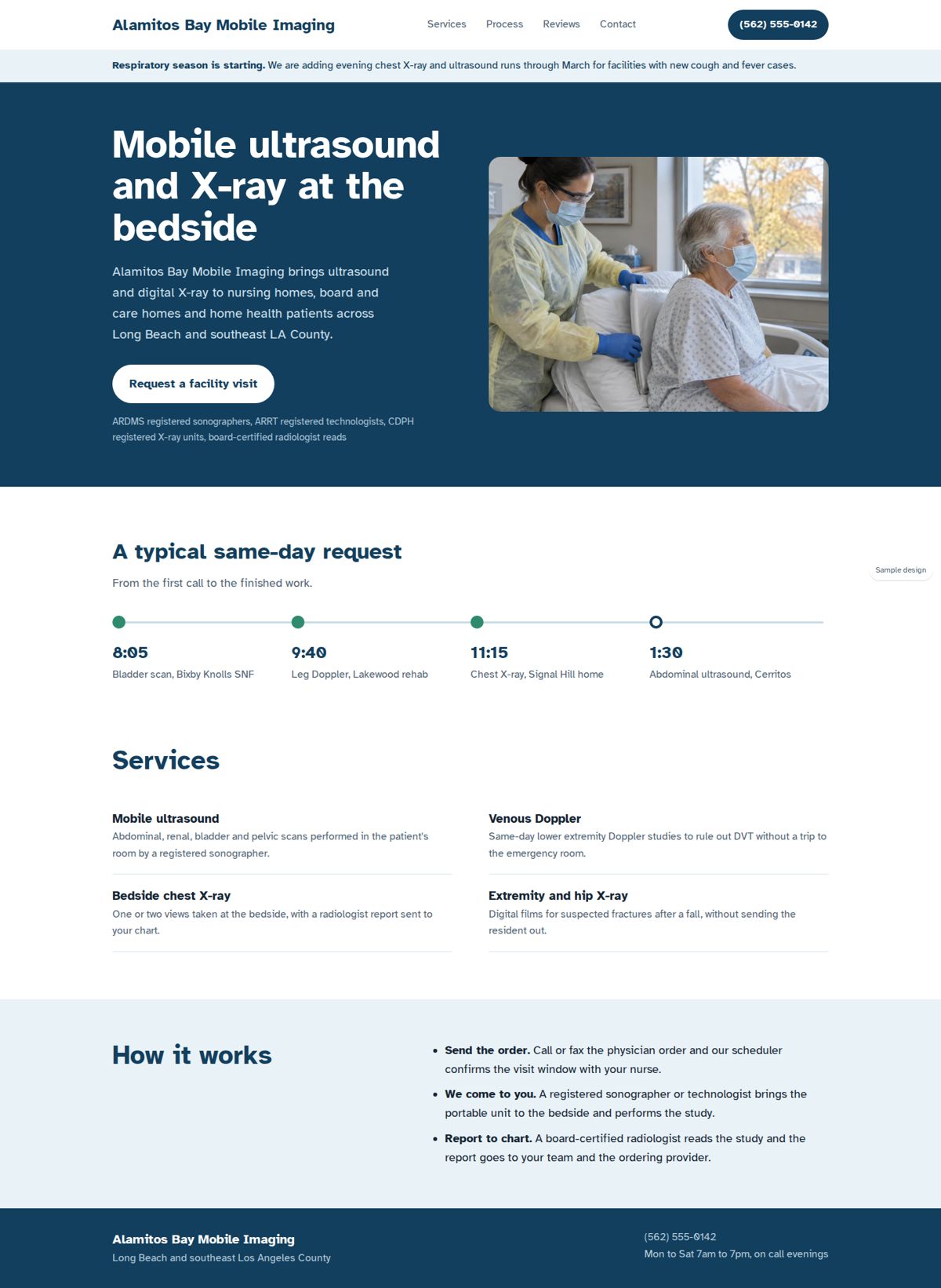 Full page of a sample business website, desktop view